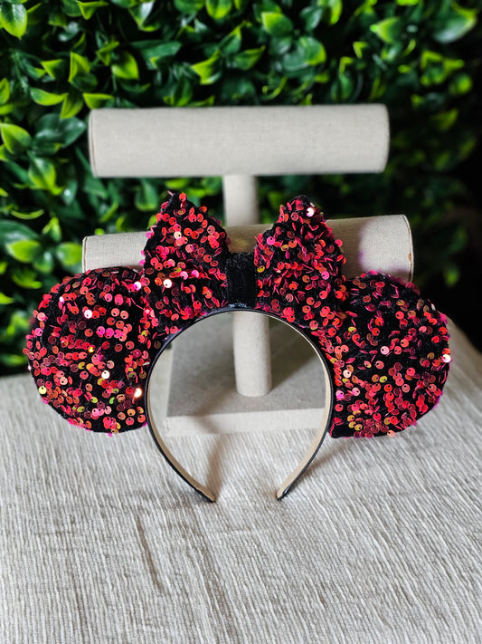 Pink iridescent sequins ear headband