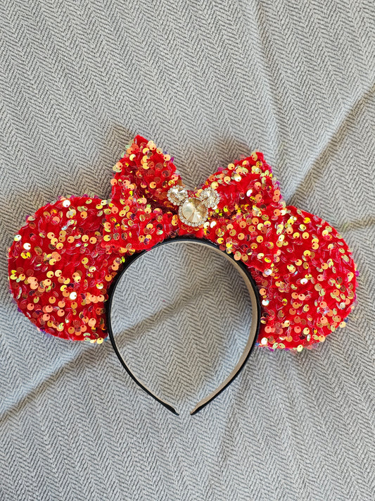 Red iridescent sequins ear headband