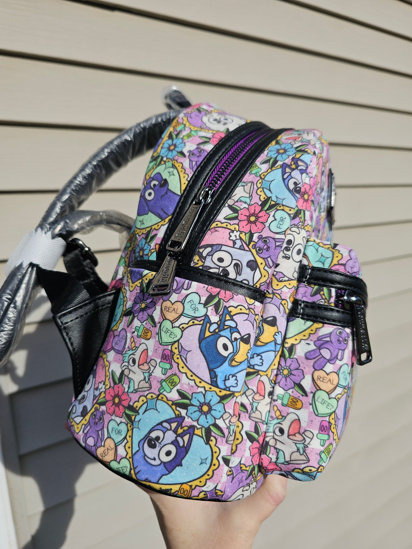 Candy hearts heeler custom fabric mini backpack