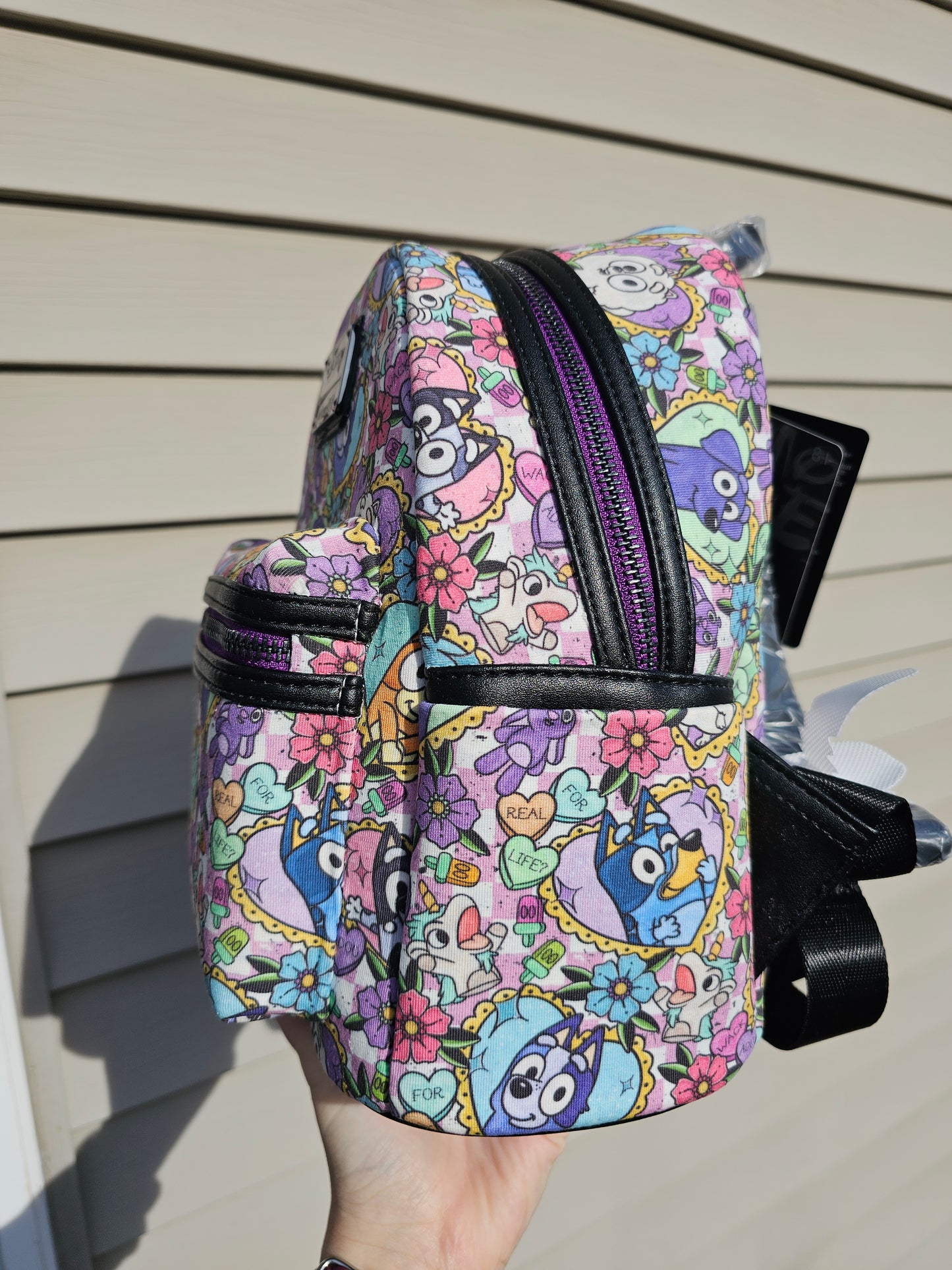 Candy hearts heeler custom fabric mini backpack