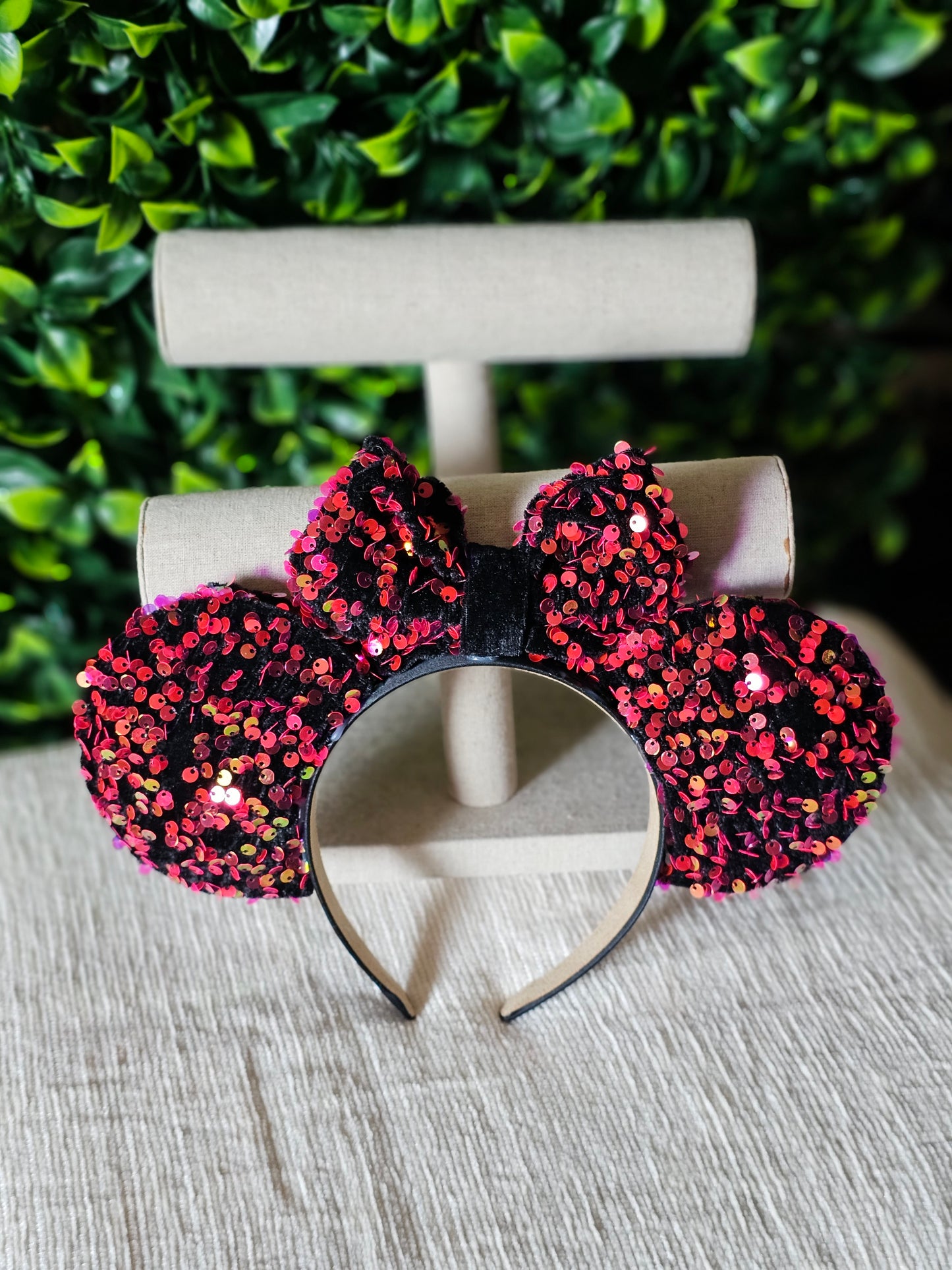 Pink iridescent sequins ear headband